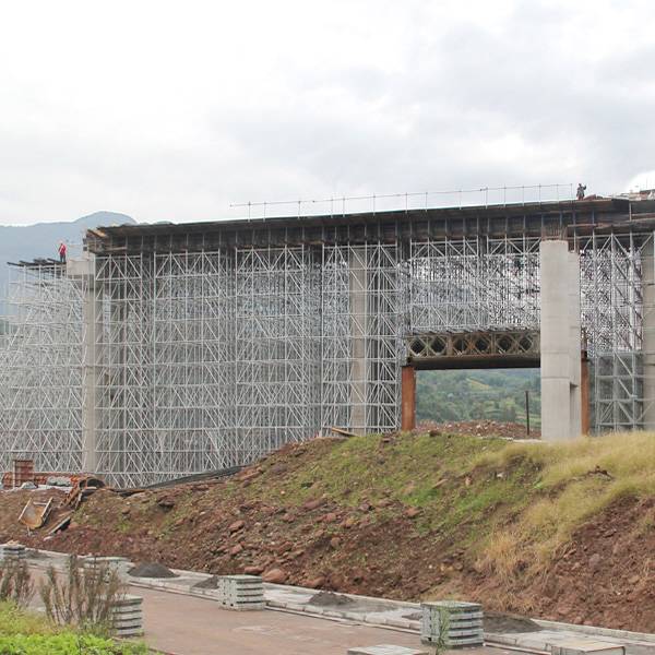 Cuplock scaffolding is erected for road & bridge construction.