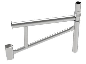 A galvanized cuplock scaffolding side bracket is displayed.
