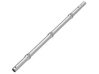 A galvanized cuplock scaffolding standard is displayed.