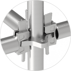 The picture shows the cross plate connection details of the quicklock scaffolding.