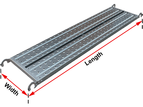 The picture shows the width and length of the steel plank.