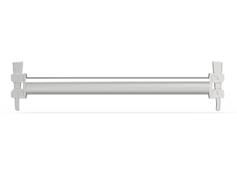 A ringlock scaffolding ledger with two wedge pins inserted into the ledger heads are displayed.