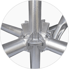 The picture shows the ring plate connection details of the ringlock scaffolding.