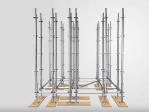 Scaffold standards are inserted into the based collar for connection.