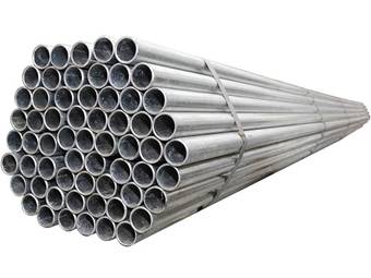 A bunch of galvanized steel tubes is neatly packaged.